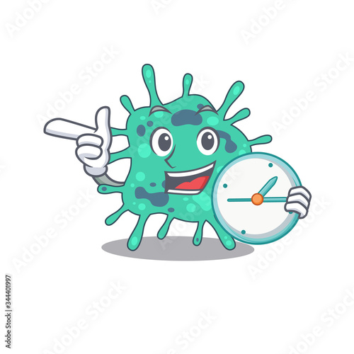 Shigella boydii mascot design concept smiling with clock