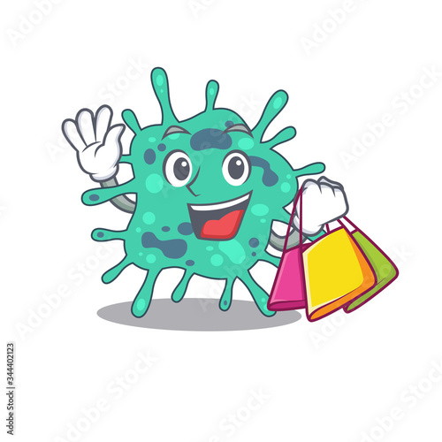 Rich and famous shigella boydii cartoon character holding shopping bags