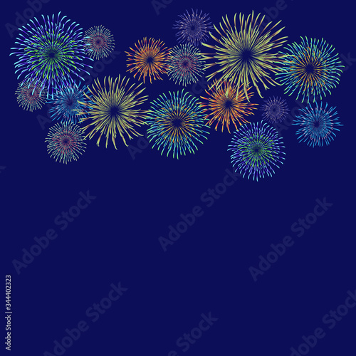 Fireworks material. Night sky fireworks background. Fireworks appear in the summer night sky.                                                                