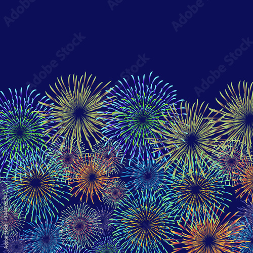 Fireworks material. Night sky fireworks background. Fireworks appear in the summer night sky.
背景：花火 はなび 打上花火 夜空 夏 祭り 夜景