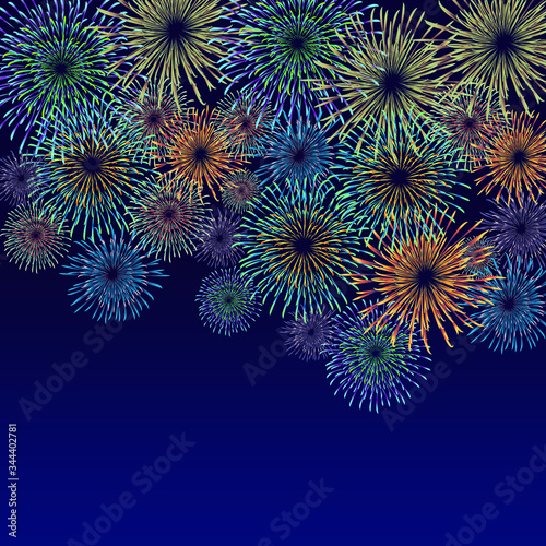 Fireworks material. Night sky fireworks background. Fireworks appear in the summer night sky.
背景：花火 はなび 打上花火 夜空 夏 祭り 夜景