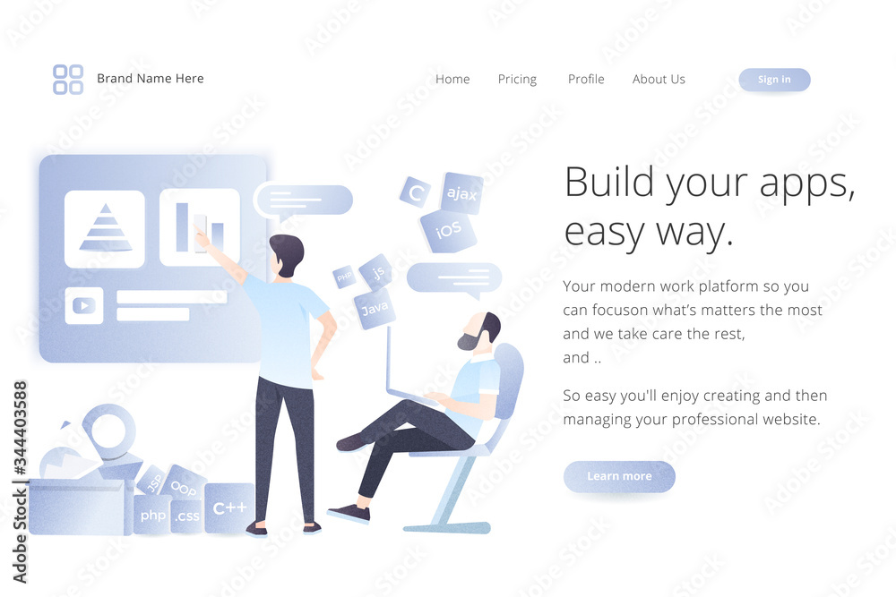 Obraz premium Landing page website template design. Modern flat design vector illustration concepts of web page design for website and mobile website development. Easy to edit and customize.
