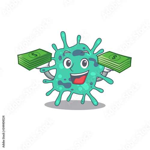 A wealthy shigella boydii cartoon character having money on hands