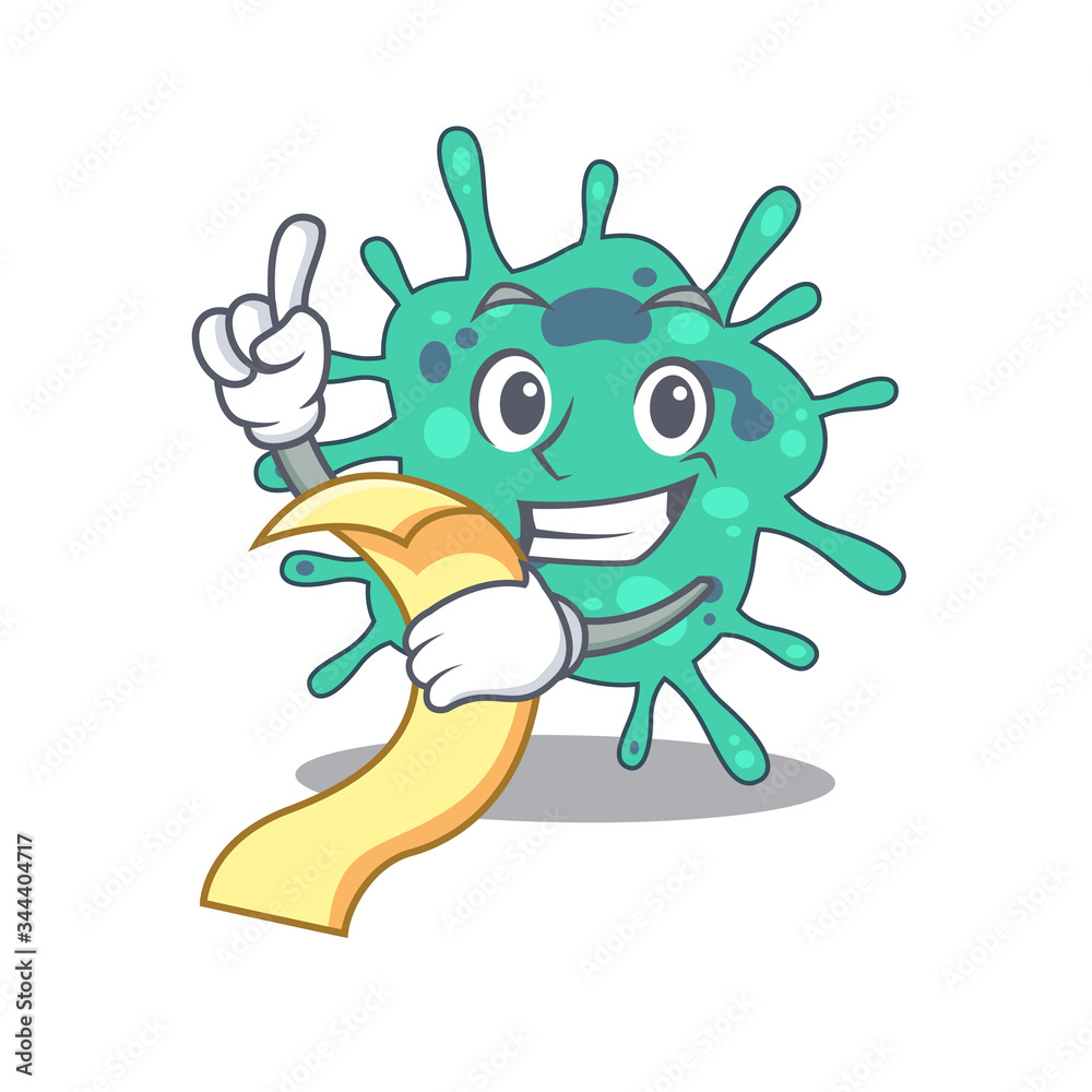 Shigella boydii mascot character design with a menu on his hand Shigella boydii mascot character design with a menu on his hand