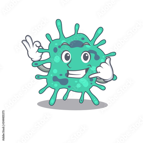 Cartoon design of shigella boydii with call me funny gesture