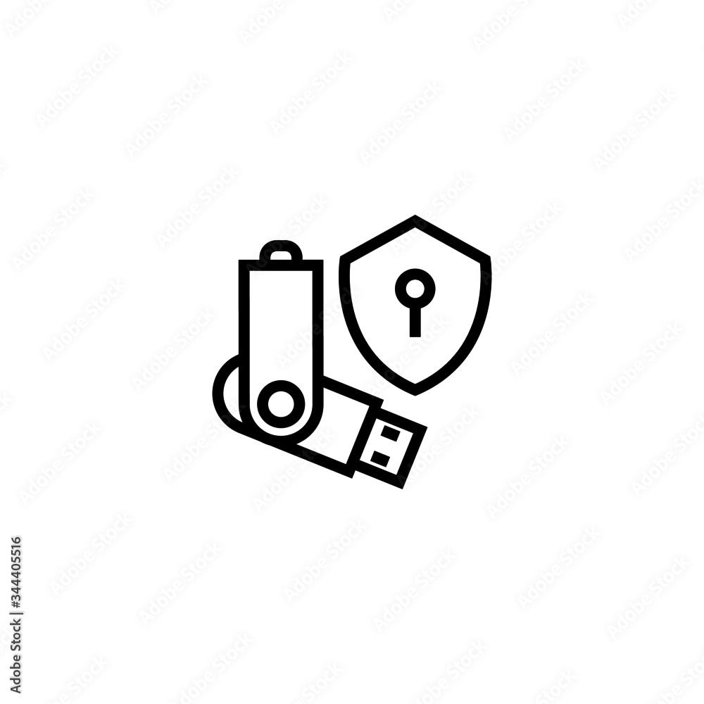 Pendrive security vector icon in linear, outline icon isolated on white background Pendrive security vector icon in linear, outline icon isolated on white background