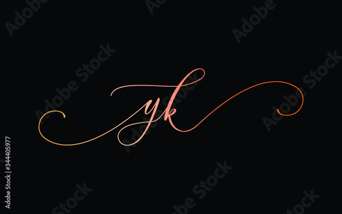 yk or y, k Lowercase Cursive Letter Initial Logo Design, Vector Template