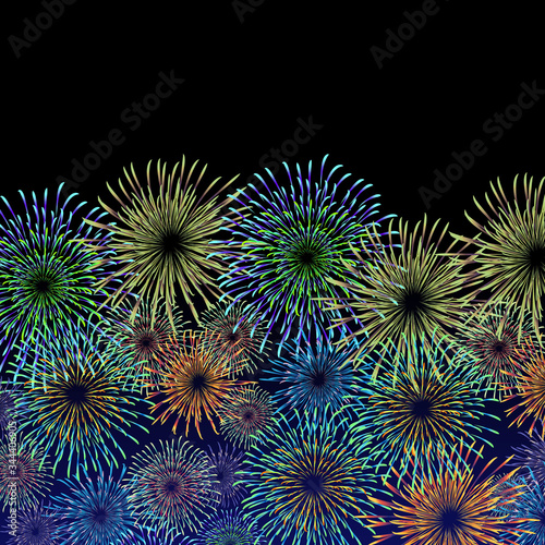 Fireworks material. Night sky fireworks background. Fireworks appear in the summer night sky.
背景：花火 はなび 打上花火 夜空 夏 祭り 夜景
