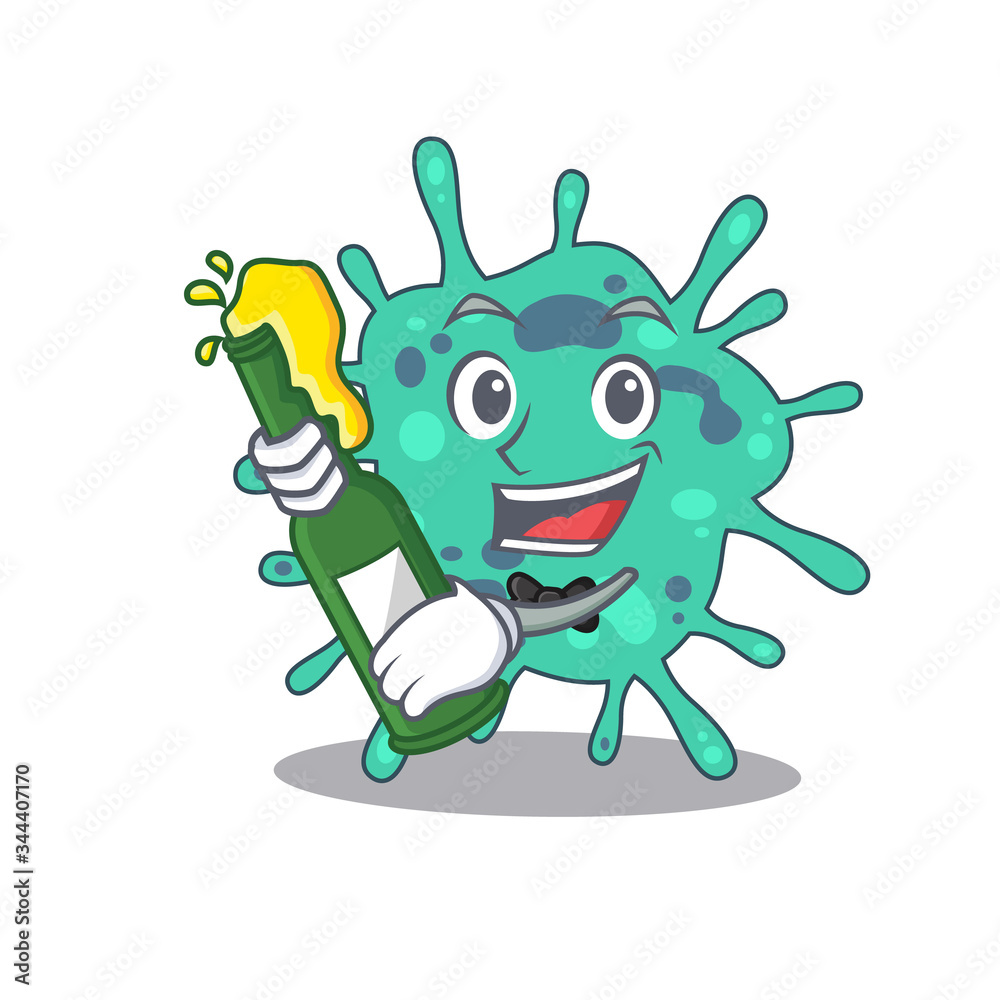 Mascot character design of shigella boydii say cheers with bottle of beer Mascot character design of shigella boydii say cheers with bottle of beer