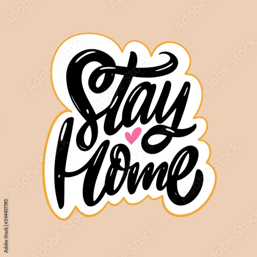 Stay Home lettering phrase. Vector illustration. Isolated on soft yellow background.