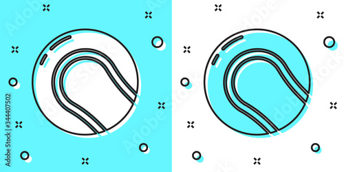 Black line Baseball ball icon isolated on green and white background. Random dynamic shapes. Vector Illustration