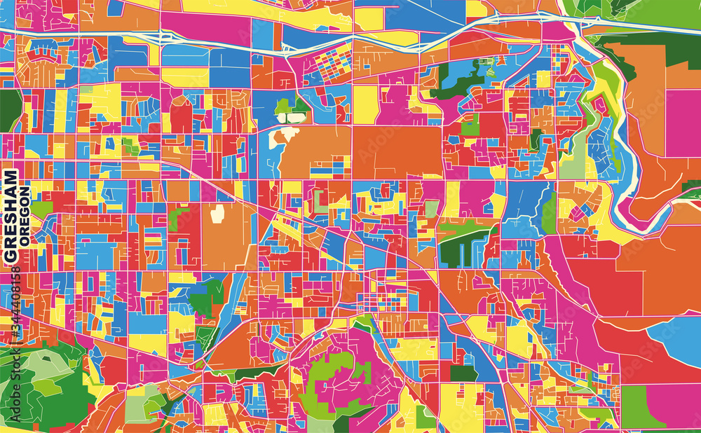 Gresham, Oregon, USA, colorful vector map