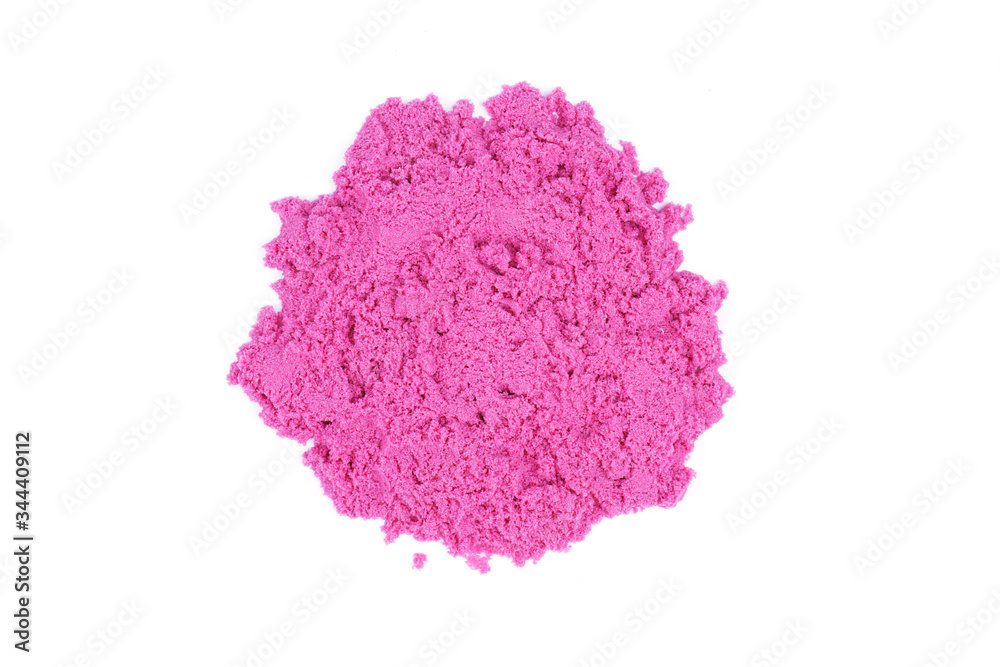 Kinetic sand of pink color on an isolated white background. Sand for children's creativity, leisure or psychological therapy. Kinetic sand of pink color on an isolated white background. Sand for children's creativity, leisure or psychological therapy.