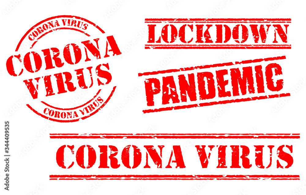 set of red grunge rubber stamp or corona virus rubber stamp themes or postponed, lock down, social distance, physical distance concept. eps 10 vector, easy to modify