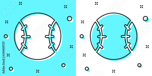 Black line Baseball ball icon isolated on green and white background. Random dynamic shapes. Vector Illustration