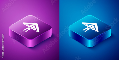 Isometric Hang glider icon isolated on blue and purple background. Extreme sport. Square button. Vector Illustration