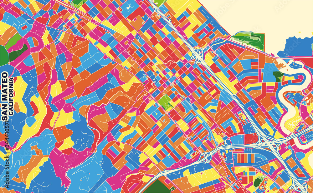 San Mateo, California, USA, colorful vector map