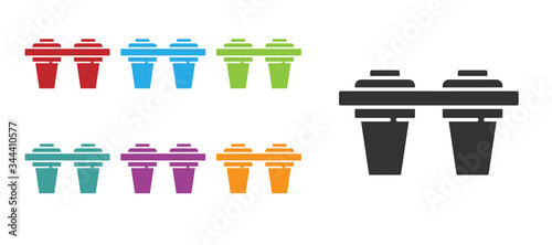 Black Water filter icon isolated on white background. System for filtration of water. Reverse osmosis system. Set icons colorful. Vector Illustration