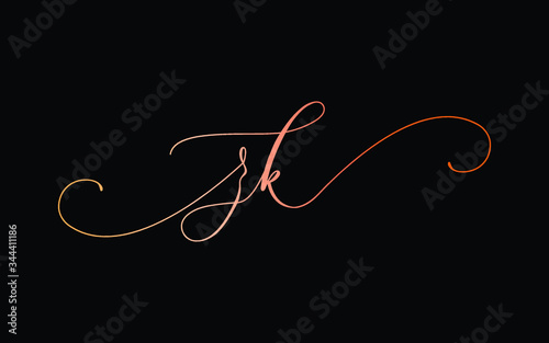 zk or z, k Lowercase Cursive Letter Initial Logo Design, Vector Template