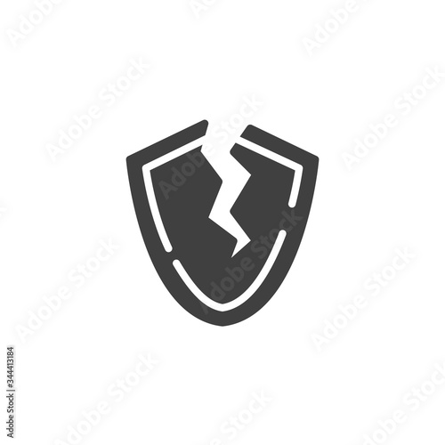 Broken shield vector icon. filled flat sign for mobile concept and web design. Broken security shield glyph icon. Symbol, logo illustration. Vector graphics