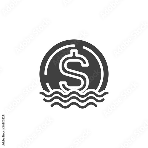 Sinking dollar money vector icon. filled flat sign for mobile concept and web design. Financial crisis glyph icon. Bankruptcy symbol, logo illustration. Vector graphics