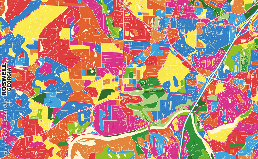Roswell, Georgia, USA, colorful vector map