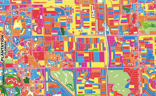 Plantation, Florida, USA, colorful vector map