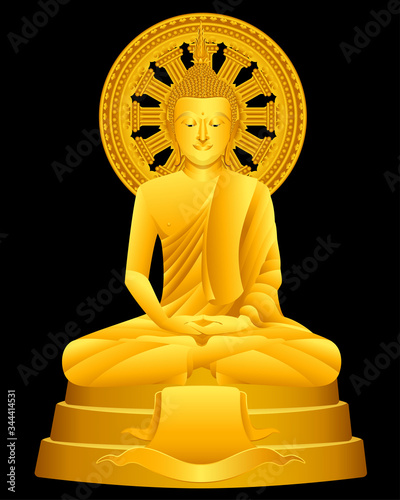 Thai Golden Buddha statue, meditation graphic vector