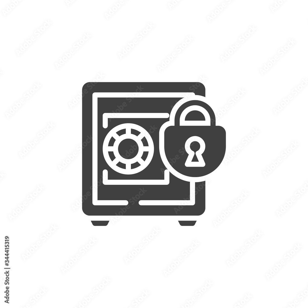 Deposit box lock vector icon. filled flat sign for mobile concept and web design. Bank safe with padlock glyph icon. Symbol, logo illustration. Vector graphics