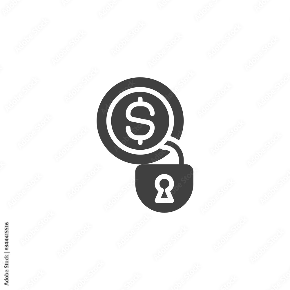Locked money vector icon. filled flat sign for mobile concept and web design. Dollar money padlock glyph icon. Symbol, logo illustration. Vector graphics Locked money vector icon. filled flat sign for mobile concept and web design. Dollar money padlock glyph icon. Symbol, logo illustration. Vector graphics