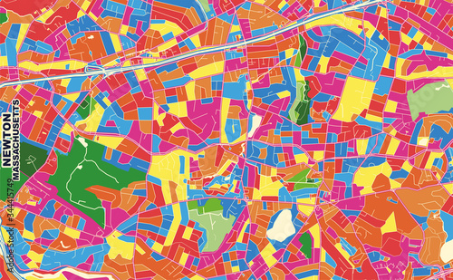 Newton, Massachusetts, USA, colorful vector map