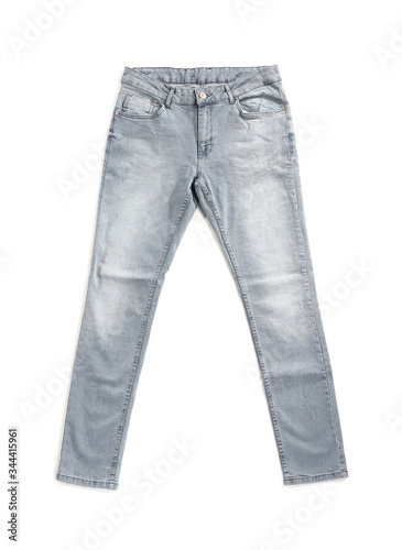 Stylish jeans on white background