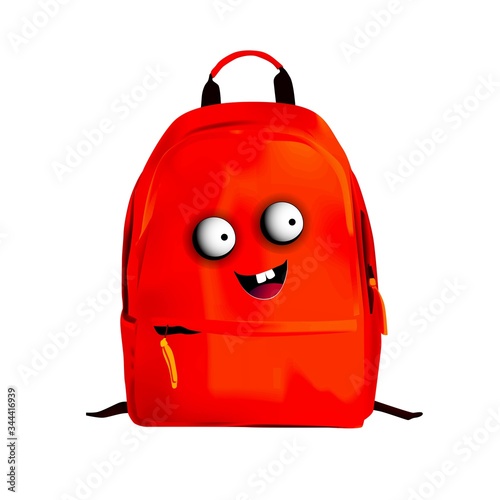 red backpack on a white background vector. Backpack school cute character. Travel bag..