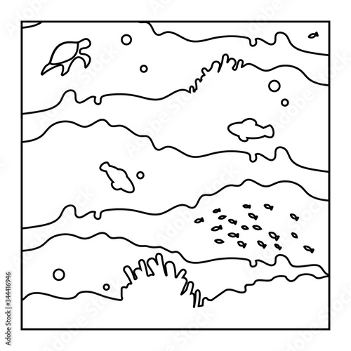 template for baby coloring. undersea world in linear style