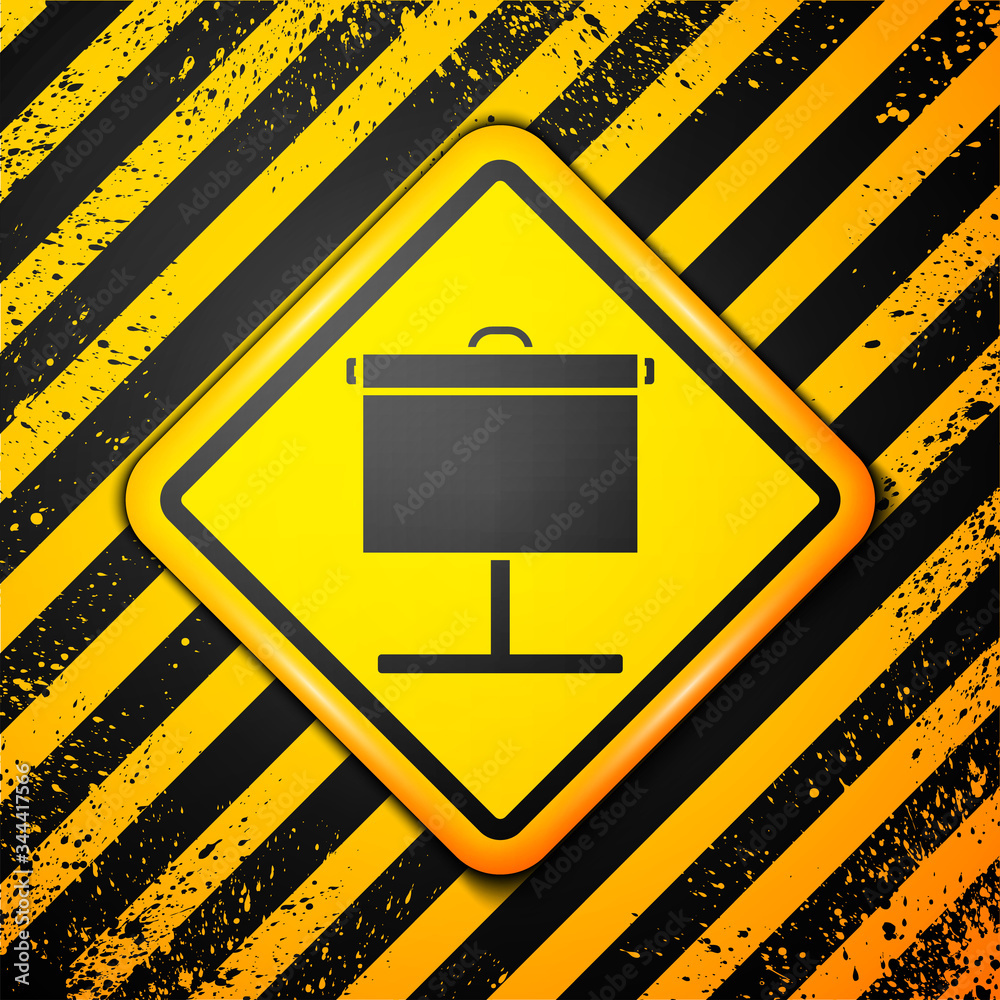 Black Projection screen icon isolated on yellow background. Business presentation visual content like slides, infographics and video. Warning sign. Vector Illustration Black Projection screen icon isolated on yellow background. Business presentation visual content like slides, infographics and video. Warning sign. Vector Illustration