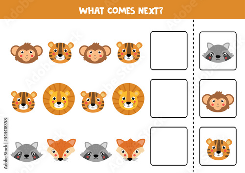 Guess which animal comes next. Cute set of animals faces.