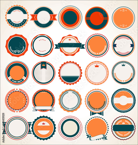Collection of flat shields badges and labels retro style