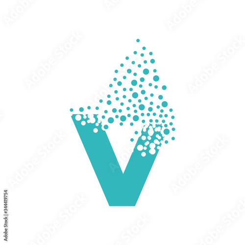 Letter V dispersing into a cloud of bubbles