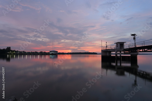 Dokkrai Reservoir and view sunset water reflection at rayong, thailand  © pantkmutt