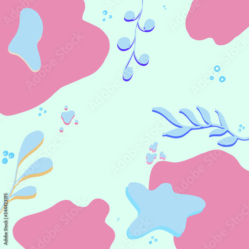 Abstarct background with blue plants. Vector illustration. Copy space. Place for text and design. Creative trendy floral pattern