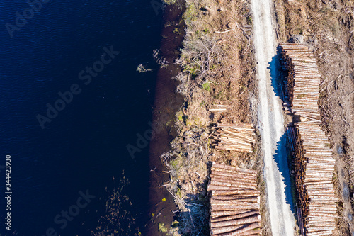 Aerial view of timber stacks at Bonny Glen in County Donegal - Ireland