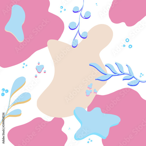 Abstarct background with blue plants. Vector illustration. Copy space. Place for text and design. Creative trendy floral pattern