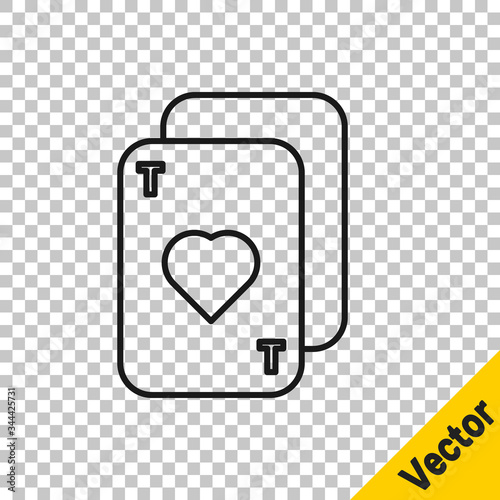 Black line Playing cards icon isolated on transparent background. Casino gambling. Vector Illustration