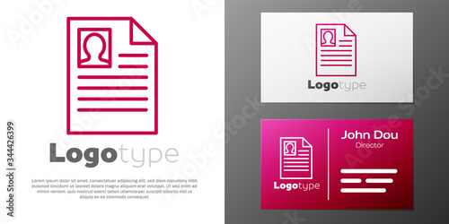 Logotype line Resume icon isolated on white background. CV application. Searching professional staff. Analyzing personnel resume. Logo design template element. Vector Illustration