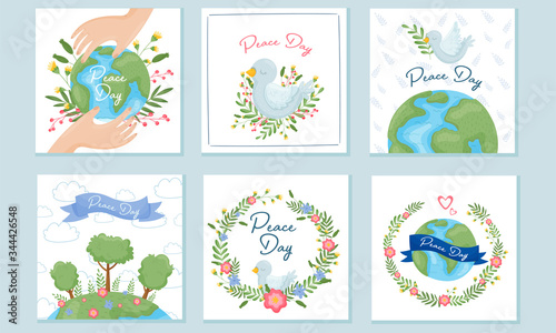 International Peace Day Greeting Card Design Vector Set