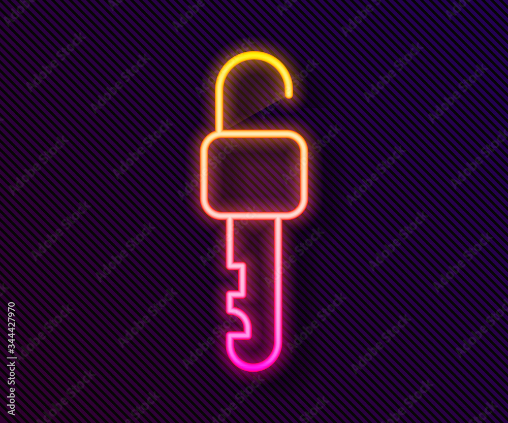 Glowing neon line Unlocked key icon isolated on black background. Vector Illustration Glowing neon line Unlocked key icon isolated on black background. Vector Illustration