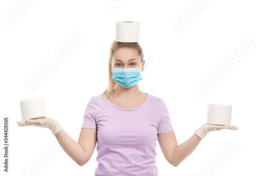 Woman in protective mask an...