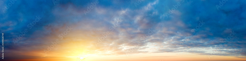 Natural background of the colorful panorama sky. Beautiful cloud in the sunrise sky background. Sky banners background. - obrazy, fototapety, plakaty 