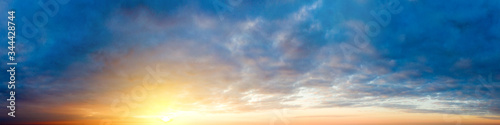 Natural background of the colorful panorama sky. Beautiful cloud in the sunrise sky background. Sky banners background. © Pakhnyushchyy