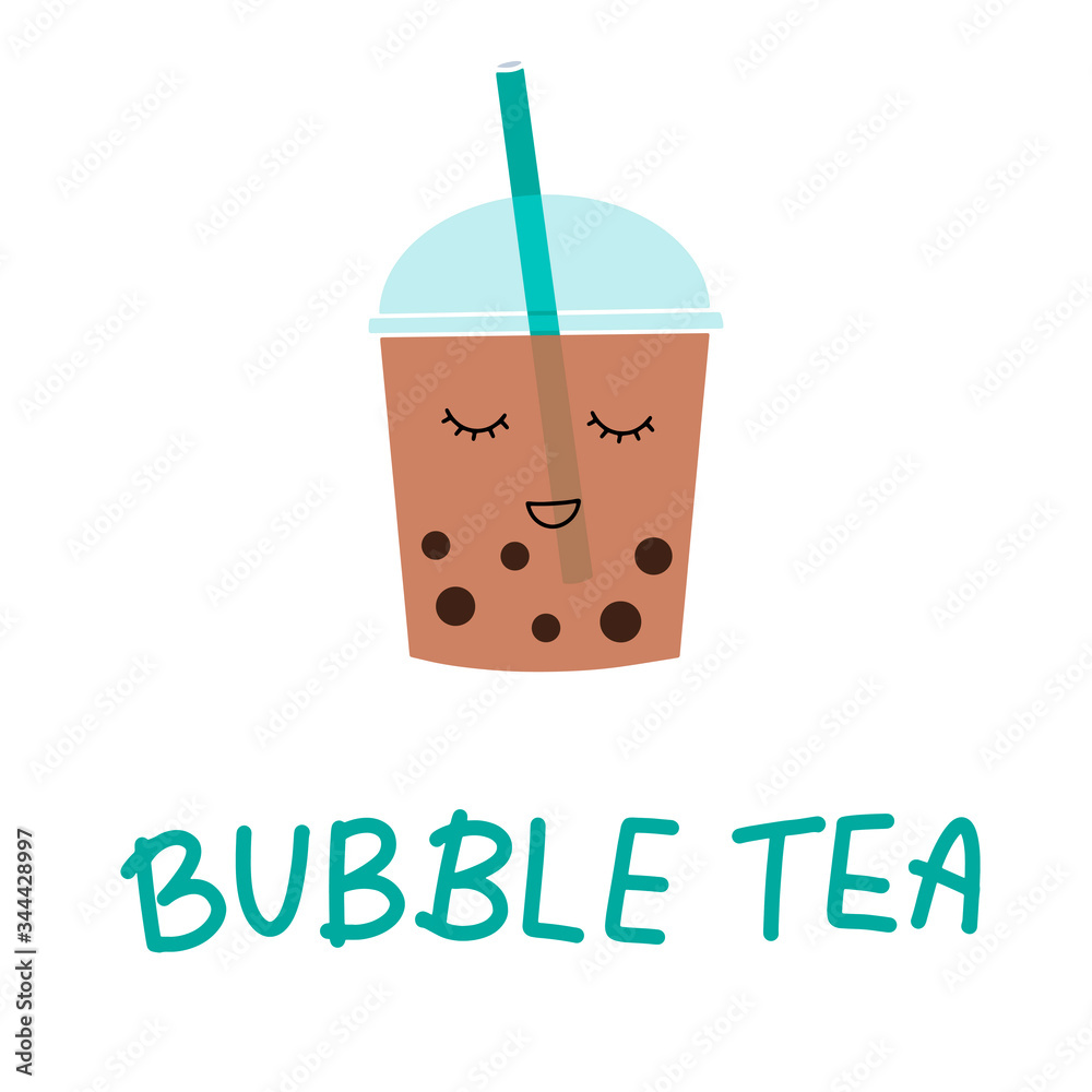 Bubble pearl milk tea. Boba refreshing mixed beverage. Vector illustration with hand lettering for catering advertisement, menu template, poster in coffee shop. Bubble pearl milk tea. Boba refreshing mixed beverage. Vector illustration with hand lettering for catering advertisement, menu template, poster in coffee shop.